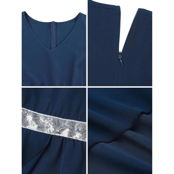 Women Plus Size Chiffon Formal Evening Gown with Sequins V-Neck 5X - Picture 2 of 9